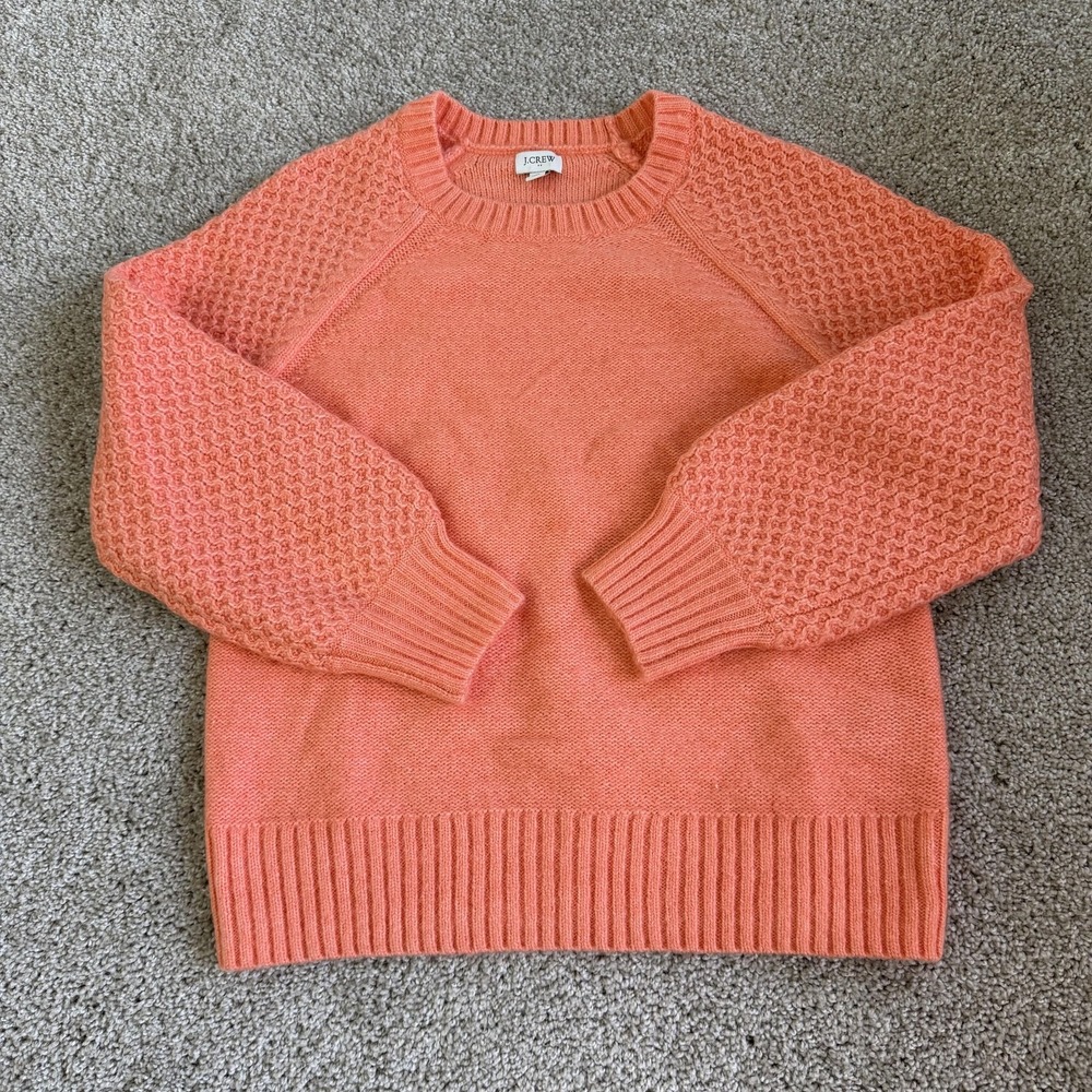 J.Crew Sweater Womens Medium Pink Crew Neck Raglan Sleeve Textured Knit Pullover